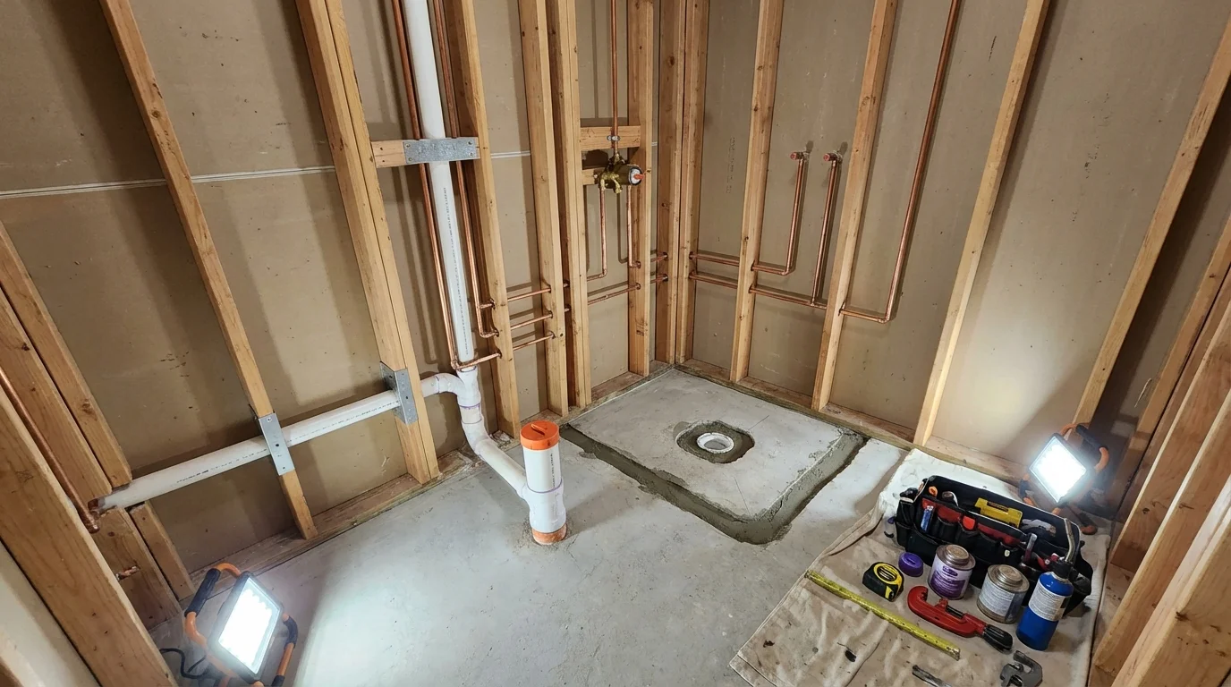 Bathroom rough-in plumbing during remodel by Johns Plumbing LLC in Timmonsville