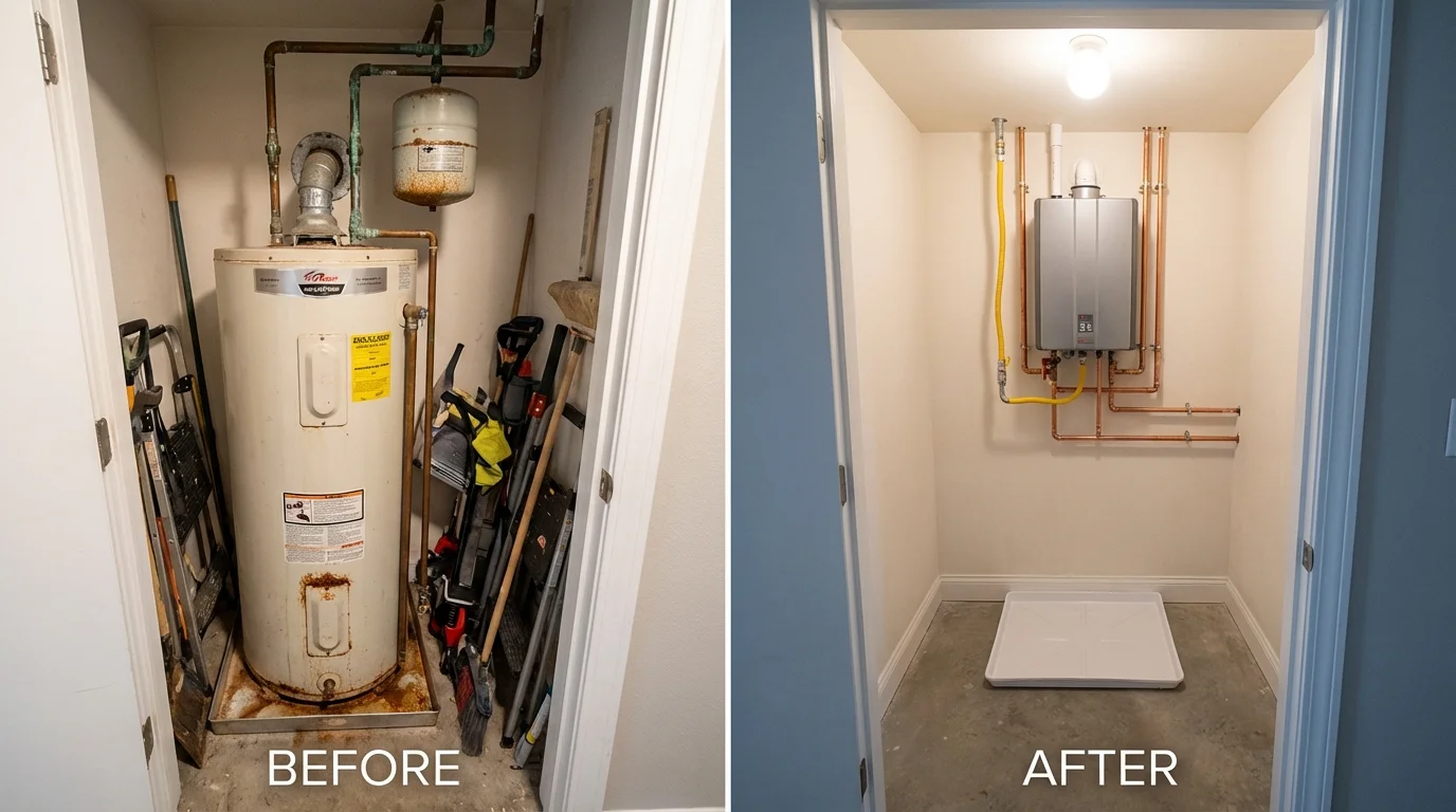 Tank water heater versus wall-mounted tankless unit comparison for Timmonsville, SC homeowners